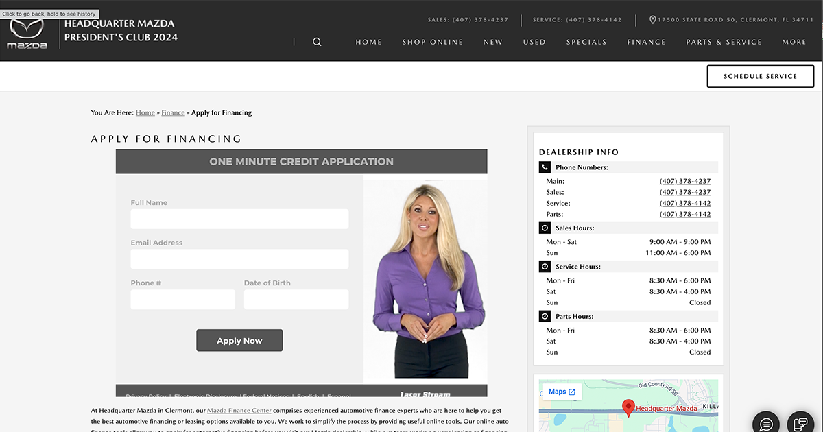 Video Credit Application on dealership website — live example